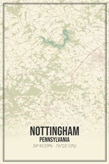 Retro US city map of Nottingham, Pennsylvania. Vintage street map.