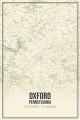 Retro US city map of Oxford, Pennsylvania. Vintage street map.