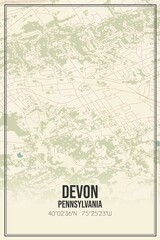 Retro US city map of Devon, Pennsylvania. Vintage street map.