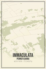 Retro US city map of Immaculata, Pennsylvania. Vintage street map.