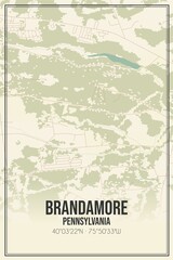 Retro US city map of Brandamore, Pennsylvania. Vintage street map.
