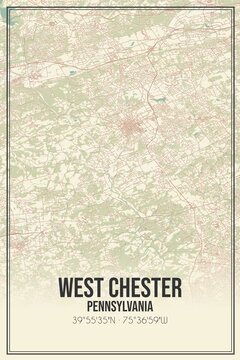 Retro US city map of West Chester, Pennsylvania. Vintage street map.