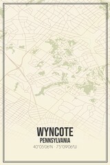 Retro US city map of Wyncote, Pennsylvania. Vintage street map.