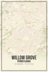 Retro US city map of Willow Grove, Pennsylvania. Vintage street map.