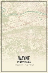 Retro US city map of Wayne, Pennsylvania. Vintage street map.
