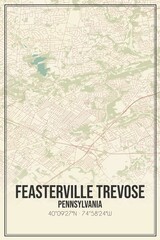 Retro US city map of Feasterville Trevose, Pennsylvania. Vintage street map.