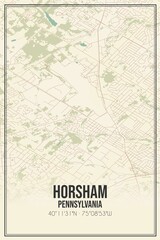 Retro US city map of Horsham, Pennsylvania. Vintage street map.