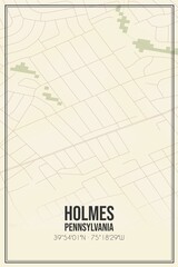 Retro US city map of Holmes, Pennsylvania. Vintage street map.