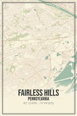 Retro US city map of Fairless Hills, Pennsylvania. Vintage street map.