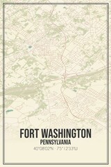 Retro US city map of Fort Washington, Pennsylvania. Vintage street map.