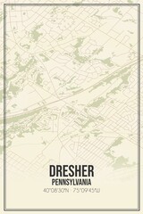 Retro US city map of Dresher, Pennsylvania. Vintage street map.