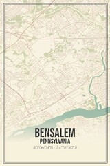 Retro US city map of Bensalem, Pennsylvania. Vintage street map.