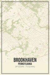 Retro US city map of Brookhaven, Pennsylvania. Vintage street map.