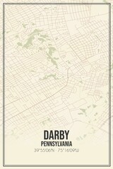 Retro US city map of Darby, Pennsylvania. Vintage street map.