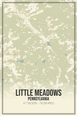 Retro US city map of Little Meadows, Pennsylvania. Vintage street map.