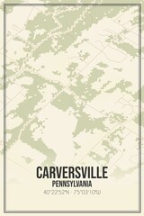 Retro US city map of Carversville, Pennsylvania. Vintage street map.