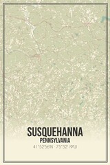 Retro US city map of Susquehanna, Pennsylvania. Vintage street map.