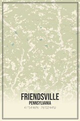 Retro US city map of Friendsville, Pennsylvania. Vintage street map.