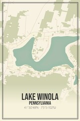 Retro US city map of Lake Winola, Pennsylvania. Vintage street map.