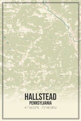 Retro US city map of Hallstead, Pennsylvania. Vintage street map.