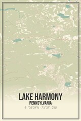 Retro US city map of Lake Harmony, Pennsylvania. Vintage street map.