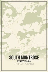 Retro US city map of South Montrose, Pennsylvania. Vintage street map.