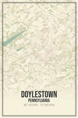Retro US city map of Doylestown, Pennsylvania. Vintage street map.