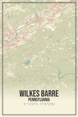 Retro US city map of Wilkes Barre, Pennsylvania. Vintage street map. © Rezona