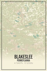 Retro US city map of Blakeslee, Pennsylvania. Vintage street map.