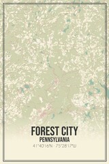 Retro US city map of Forest City, Pennsylvania. Vintage street map.