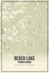 Retro US city map of Beach Lake, Pennsylvania. Vintage street map.