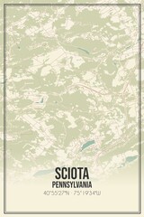 Retro US city map of Sciota, Pennsylvania. Vintage street map.