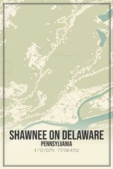 Retro US city map of Shawnee On Delaware, Pennsylvania. Vintage street map.