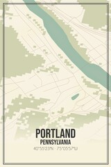 Retro US city map of Portland, Pennsylvania. Vintage street map.