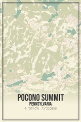 Retro US city map of Pocono Summit, Pennsylvania. Vintage street map.