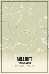 Retro US city map of Millrift, Pennsylvania. Vintage street map.