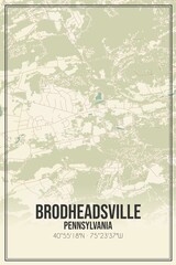 Retro US city map of Brodheadsville, Pennsylvania. Vintage street map.