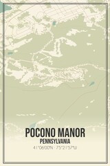Retro US city map of Pocono Manor, Pennsylvania. Vintage street map.