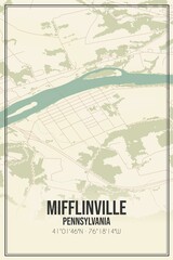 Retro US city map of Mifflinville, Pennsylvania. Vintage street map.