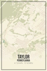 Retro US city map of Taylor, Pennsylvania. Vintage street map.