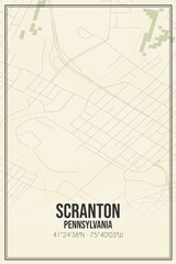 Retro US city map of Scranton, Pennsylvania. Vintage street map.