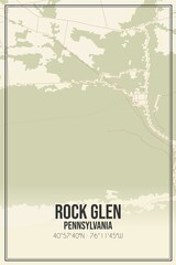 Retro US city map of Rock Glen, Pennsylvania. Vintage street map.