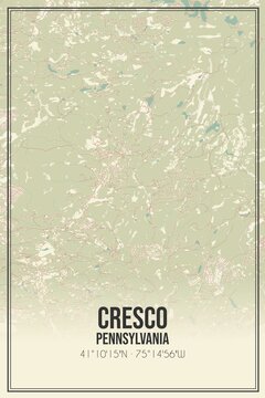 Retro US city map of Cresco, Pennsylvania. Vintage street map.