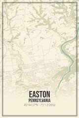 Retro US city map of Easton, Pennsylvania. Vintage street map.