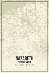 Retro US city map of Nazareth, Pennsylvania. Vintage street map.