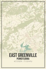 Retro US city map of East Greenville, Pennsylvania. Vintage street map.