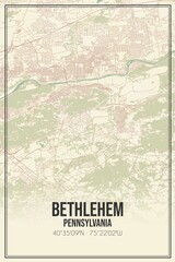 Retro US city map of Bethlehem, Pennsylvania. Vintage street map.