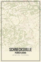 Retro US city map of Schnecksville, Pennsylvania. Vintage street map.