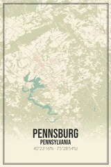 Retro US city map of Pennsburg, Pennsylvania. Vintage street map.