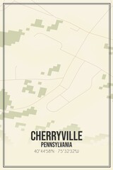Retro US city map of Cherryville, Pennsylvania. Vintage street map.
